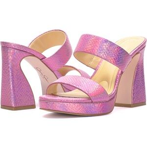 NWOT JESSICA SIMPSON Diza Faux Snakeskin Pink Iridescent Platform Heel Sandals